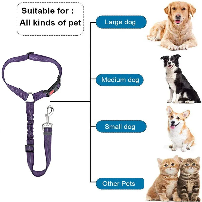 2-in-1 Adjustable Dog Car Seat Belt & Headrest Safety Leash