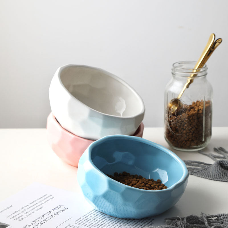 Elevated Ceramic Pet Bowl with Wooden Stand