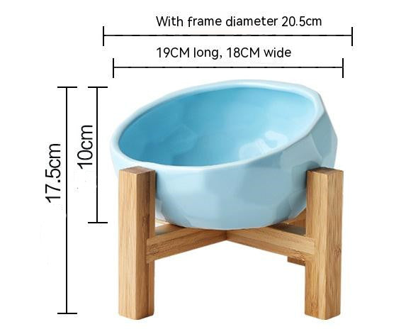 Elevated Ceramic Pet Bowl with Wooden Stand