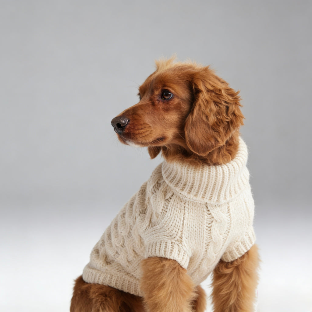 ARIMO “Chunky Cable-Knit” Dog Sweater — Oatmeal