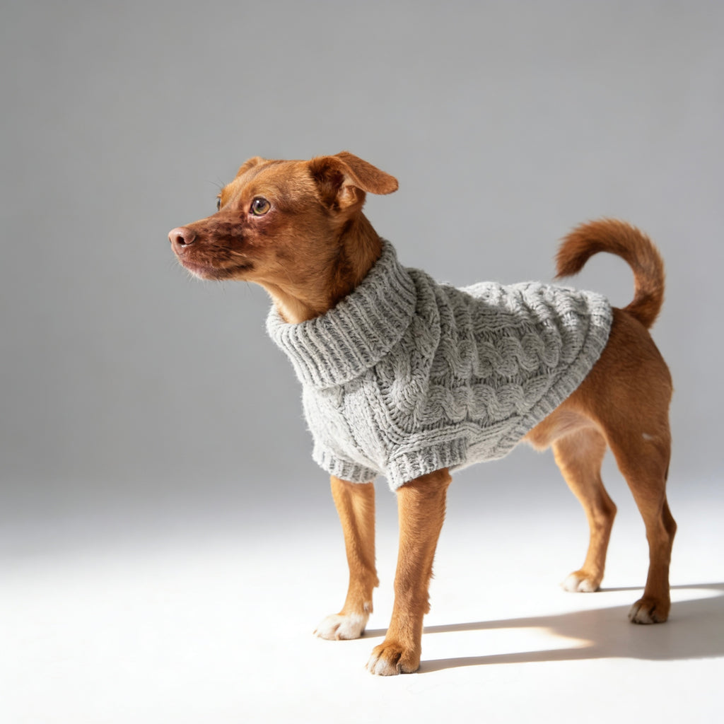 ARIMO “Chunky Cable-Knit” Dog Sweater — Grey