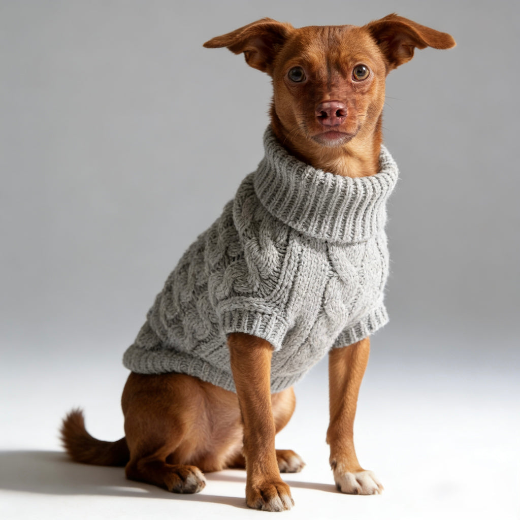 ARIMO “Chunky Cable-Knit” Dog Sweater — Grey