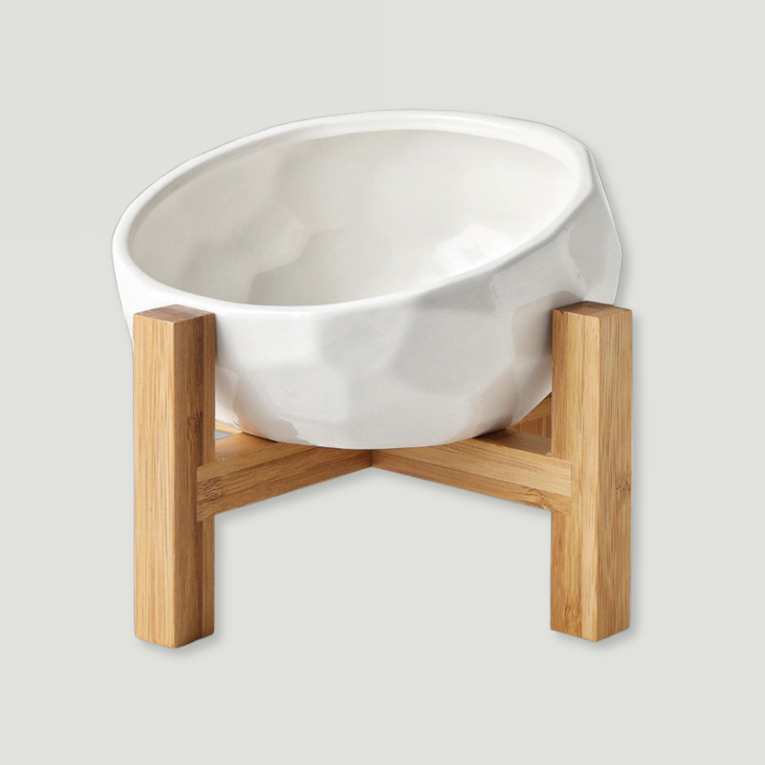 Elevated Ceramic Pet Bowl with Wooden Stand