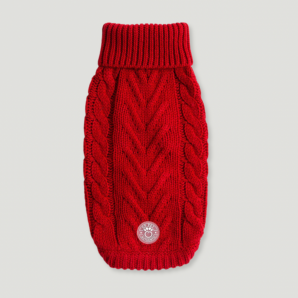 ARIMO “Chunky Cable-Knit” Dog Sweater — Red
