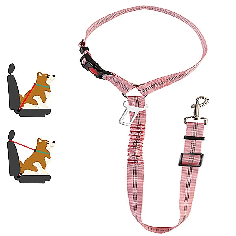2-in-1 Adjustable Dog Cat Car Seat Belt & Headrest Safety Leash