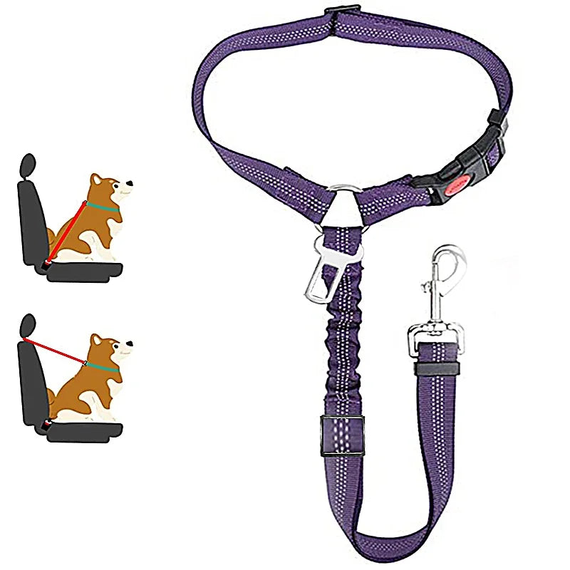 2-in-1 Adjustable Dog Cat Car Seat Belt & Headrest Safety Leash