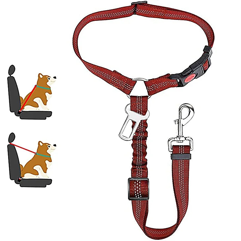 2-in-1 Adjustable Dog Car Seat Belt & Headrest Safety Leash