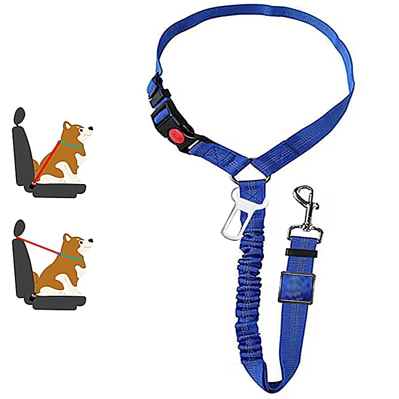 2-in-1 Adjustable Dog Cat Car Seat Belt & Headrest Safety Leash