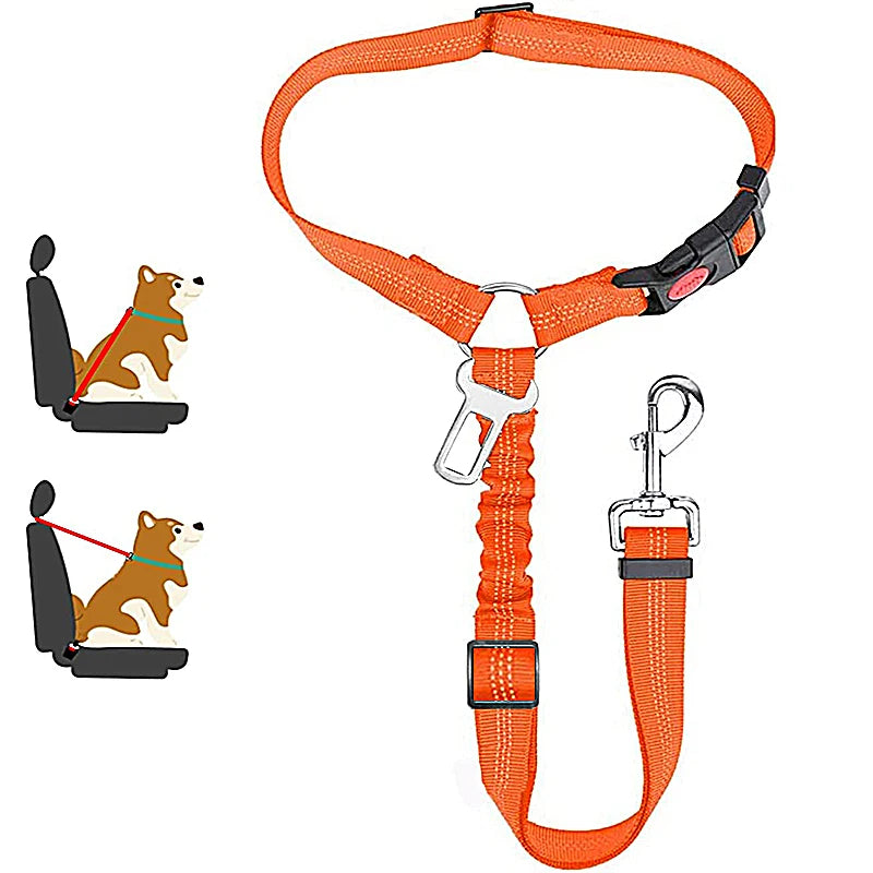 2-in-1 Adjustable Dog Cat Car Seat Belt & Headrest Safety Leash