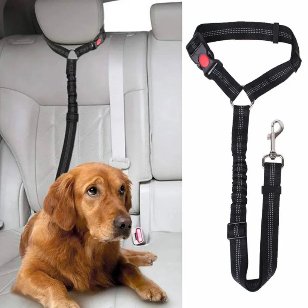 2-in-1 Adjustable Dog Car Seat Belt & Headrest Safety Leash