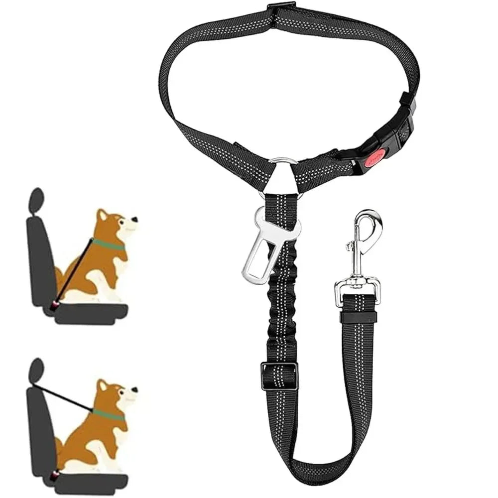 2-in-1 Adjustable Dog Cat Car Seat Belt & Headrest Safety Leash