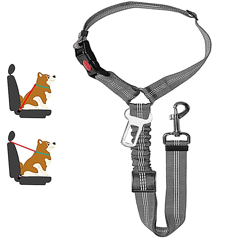 2-in-1 Adjustable Dog Cat Car Seat Belt & Headrest Safety Leash