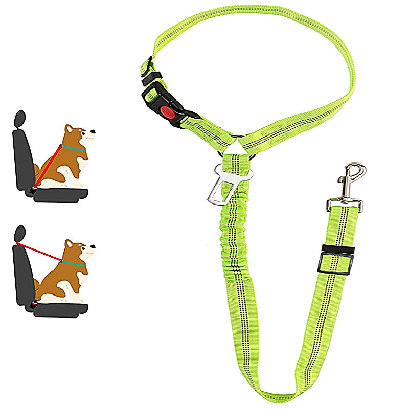 2-in-1 Adjustable Dog Cat Car Seat Belt & Headrest Safety Leash