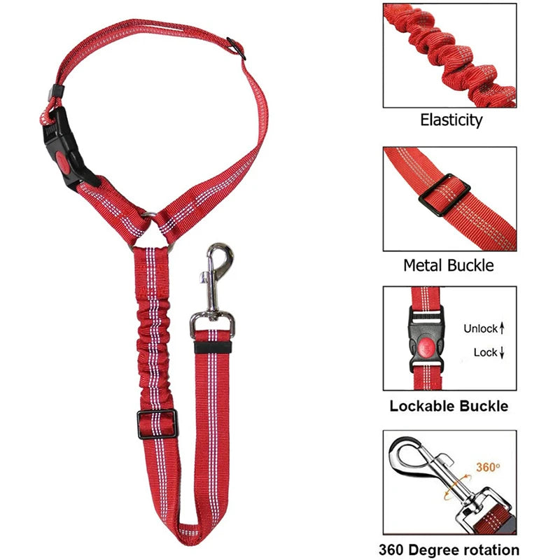 2-in-1 Adjustable Dog Car Seat Belt & Headrest Safety Leash
