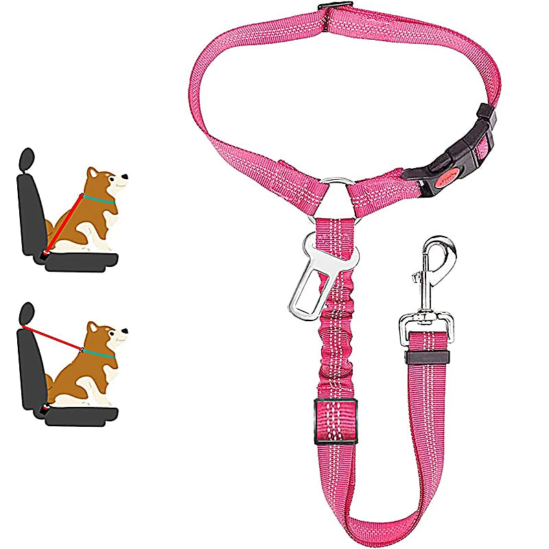 2-in-1 Adjustable Dog Cat Car Seat Belt & Headrest Safety Leash