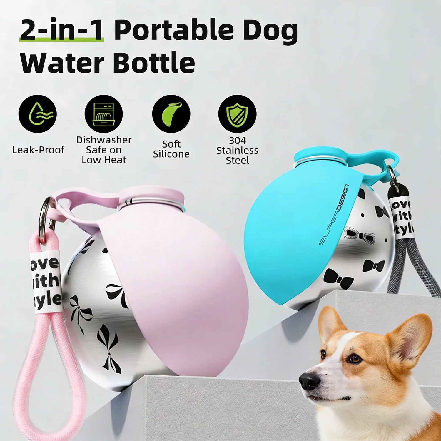 2-in-1 Portable Dog Water Bottle