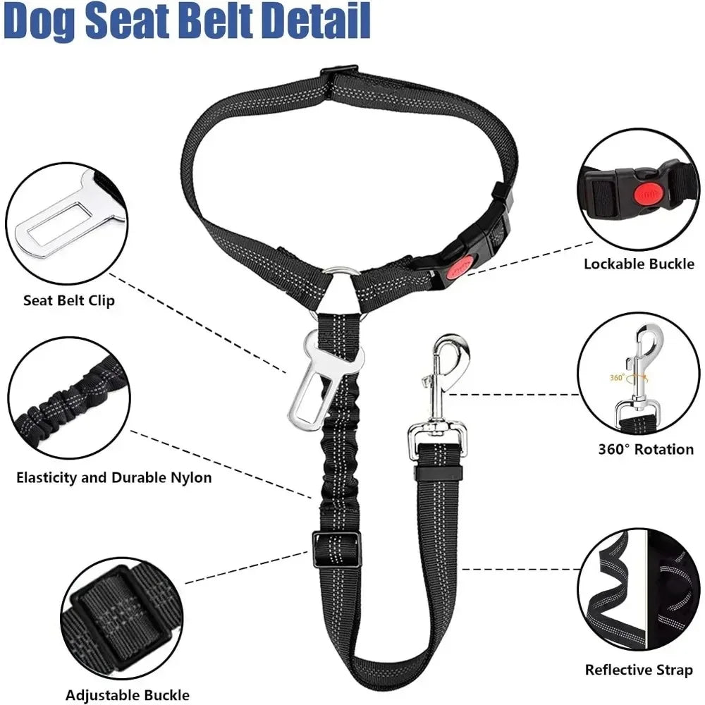 2-in-1 Adjustable Dog Car Seat Belt & Headrest Safety Leash