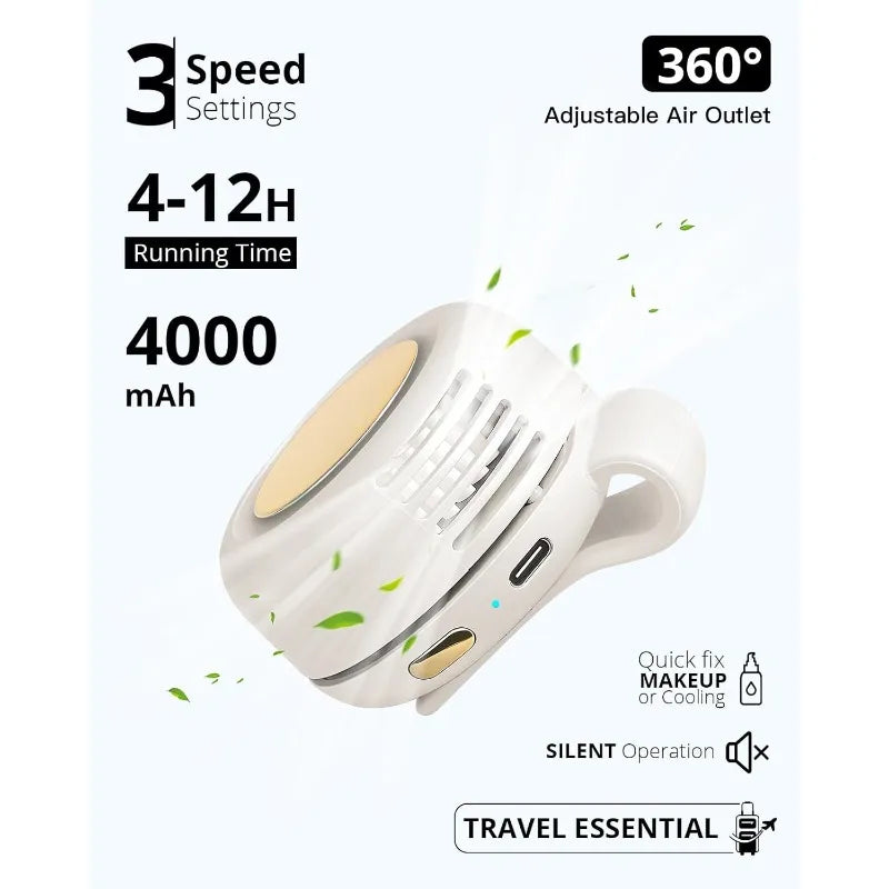 Portable Bladeless Clip Fan – 3 Speed USB Rechargeable