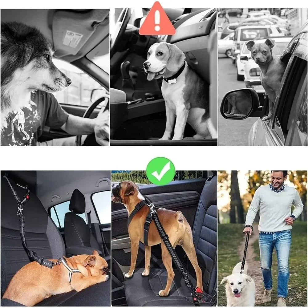 2-in-1 Adjustable Dog Cat Car Seat Belt & Headrest Safety Leash