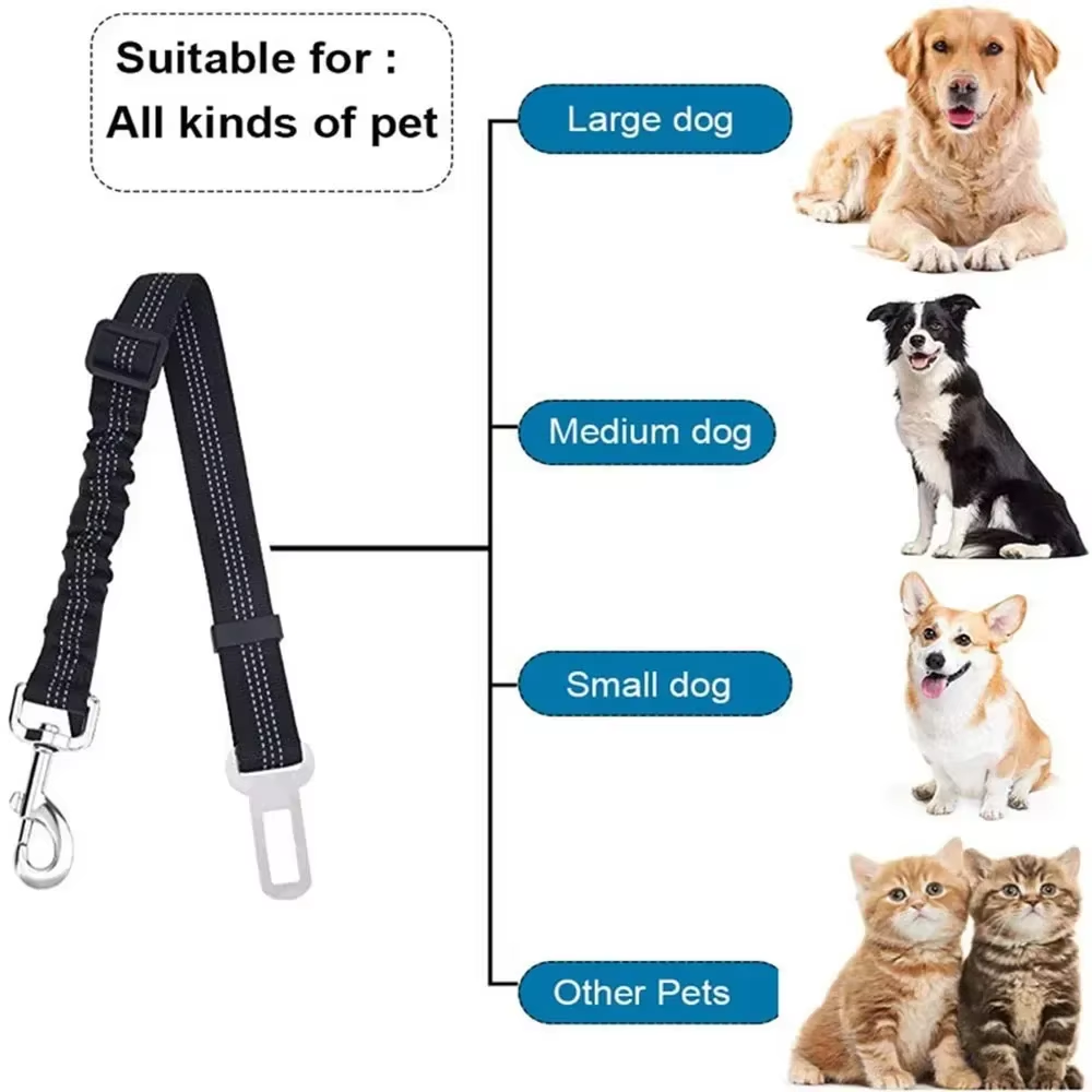 Adjustable Reflective Dog Car Seat Belt with Shock Absorber